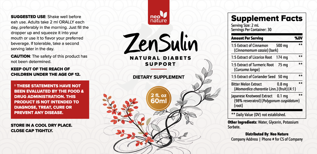 ZenSulin supplement facts label