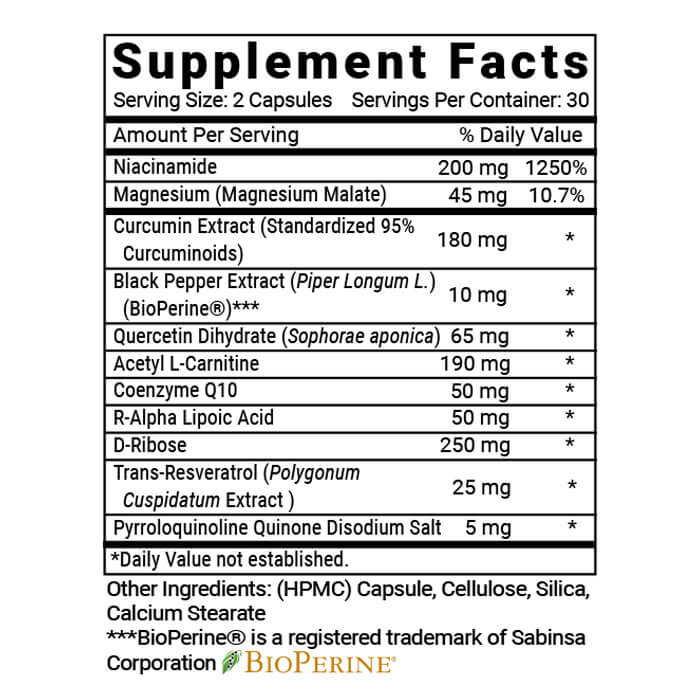 Advanced Mitochondrial Formula supplement facts label
